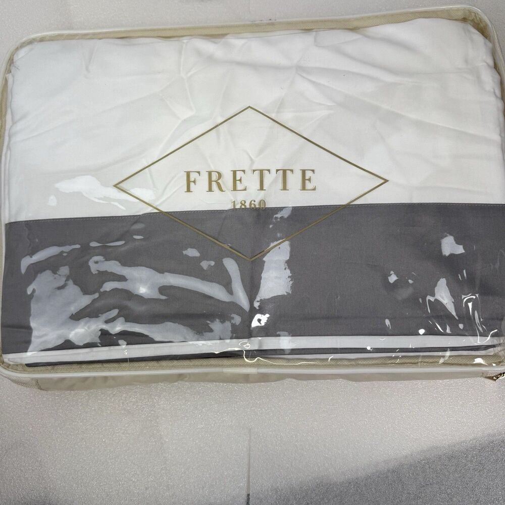 Frette Queen Bold Duvet Cover , Milk/Slate Grey , 100% Cotton, Made In Italy - Picture 4 of 10